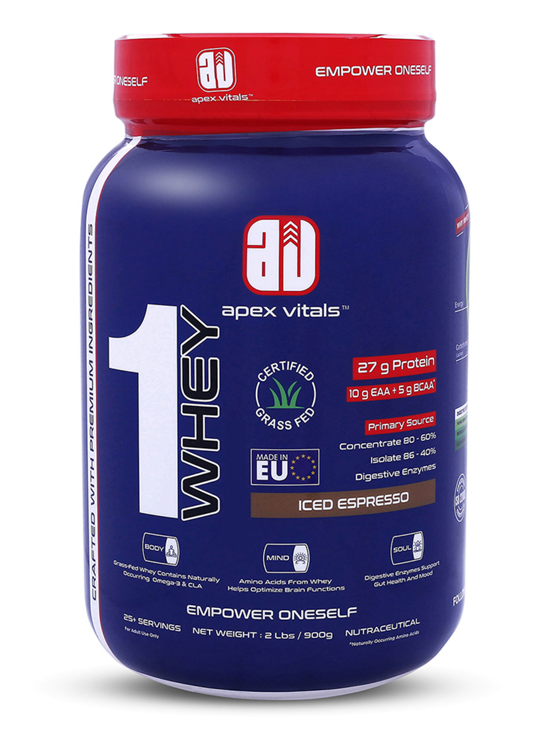 Apex Vitals Ser-Iced Espresso 27 g Protein, 10g EAA+ 5g BCAA 1 Whey Protein - 900 g