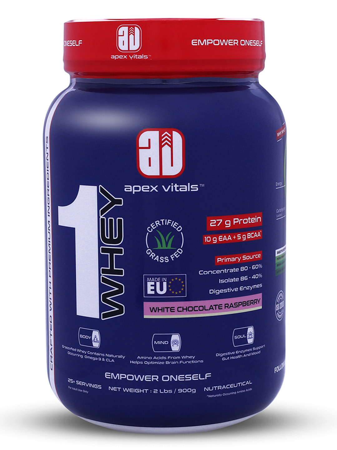 Apex Vitals 1 Whey Protein- 900 g- White Chocolate Raspberry