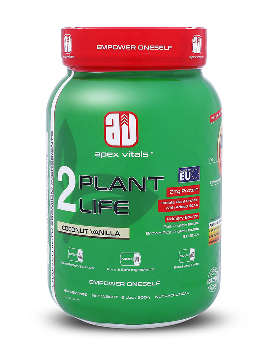 Apex Vitals 2 Plant Life Pea & Rice Plant Protein Powder Coconut Vanilla 2 lbs - 900 g