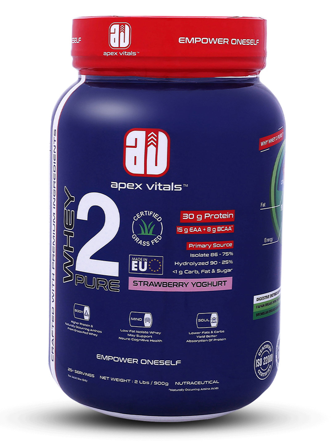 Apex Vitals Whey 2 Pure Protein- 900 g- Strawberry Yogurt