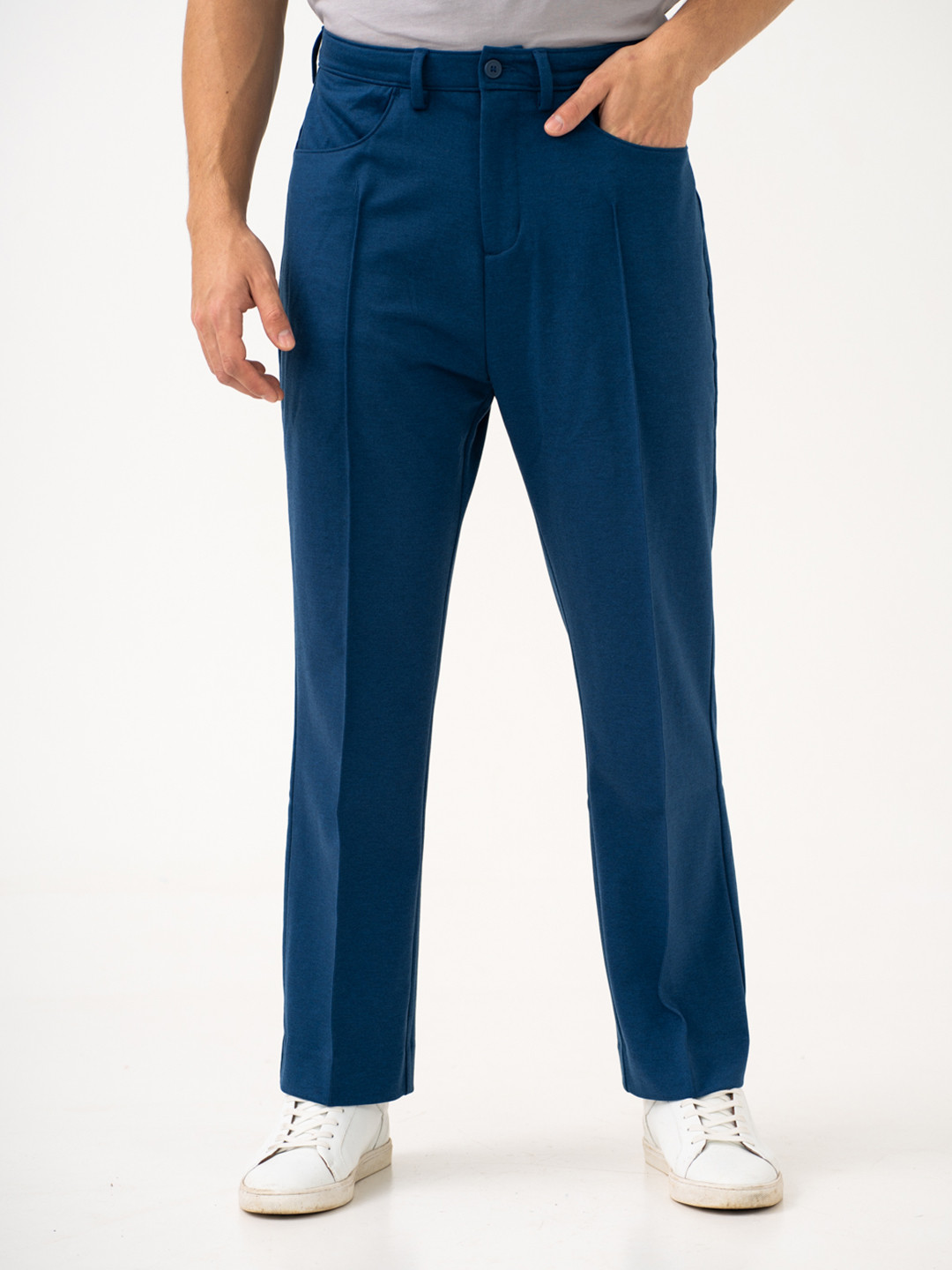 The Pant Project Men Lake Navy Korean Relaxed-Fit Knitted Pintuck Pants with Drawstring