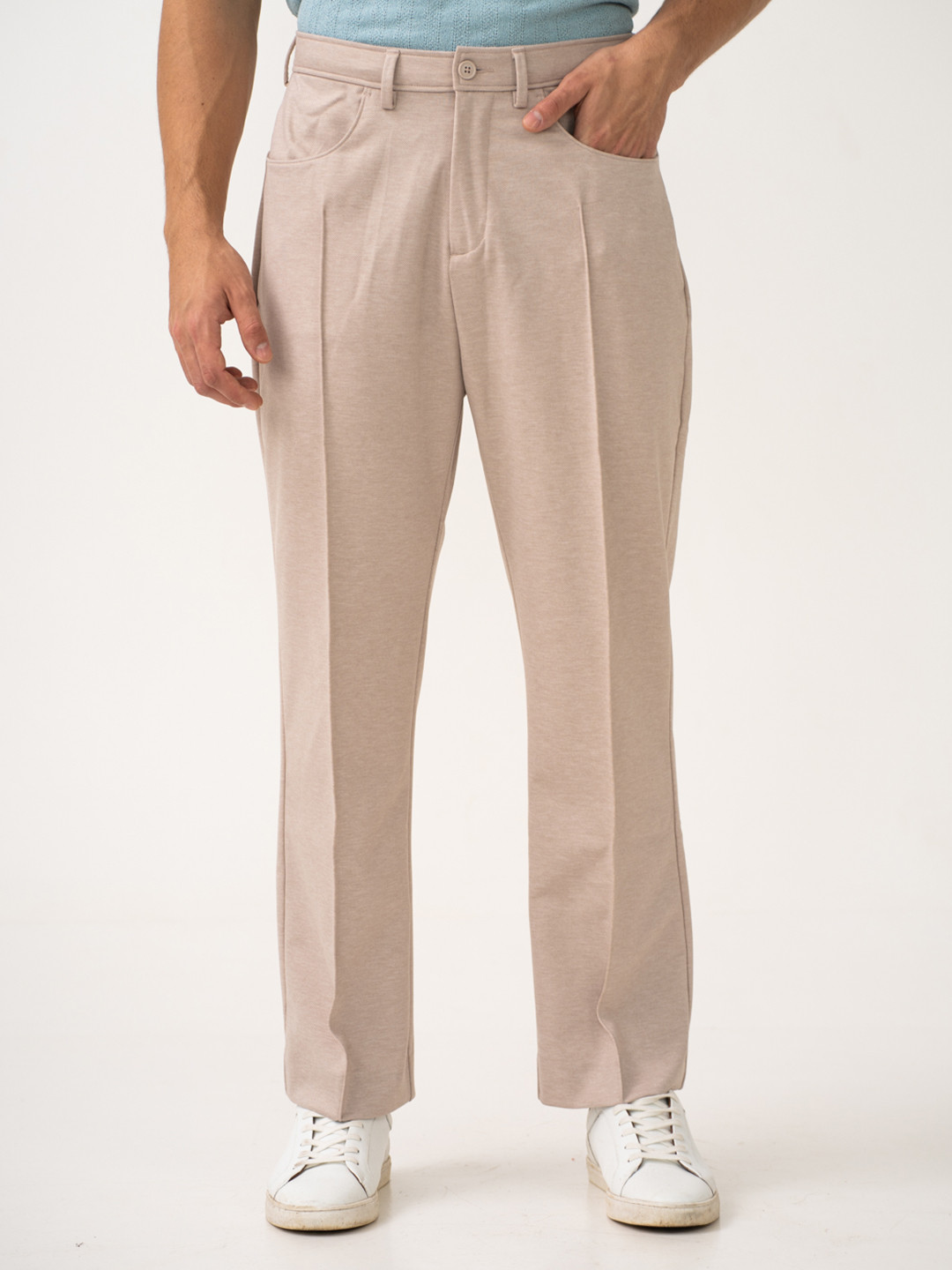 The Pant Project Men Tofu Beige Korean Relaxed-Fit Knitted Pintuck Pants with Drawstring