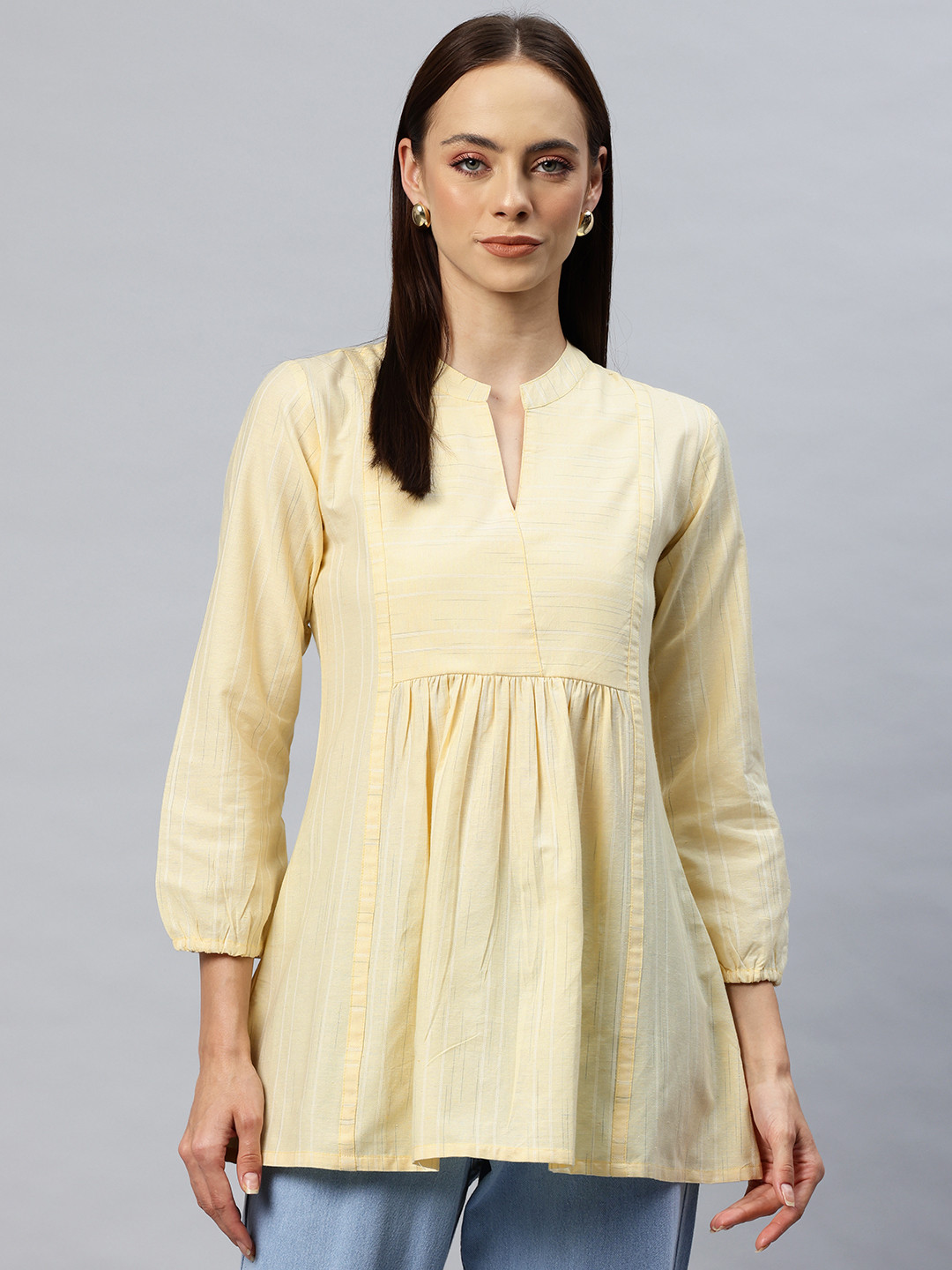 Cottinfab Striped V-Notch Yoke Detail Top