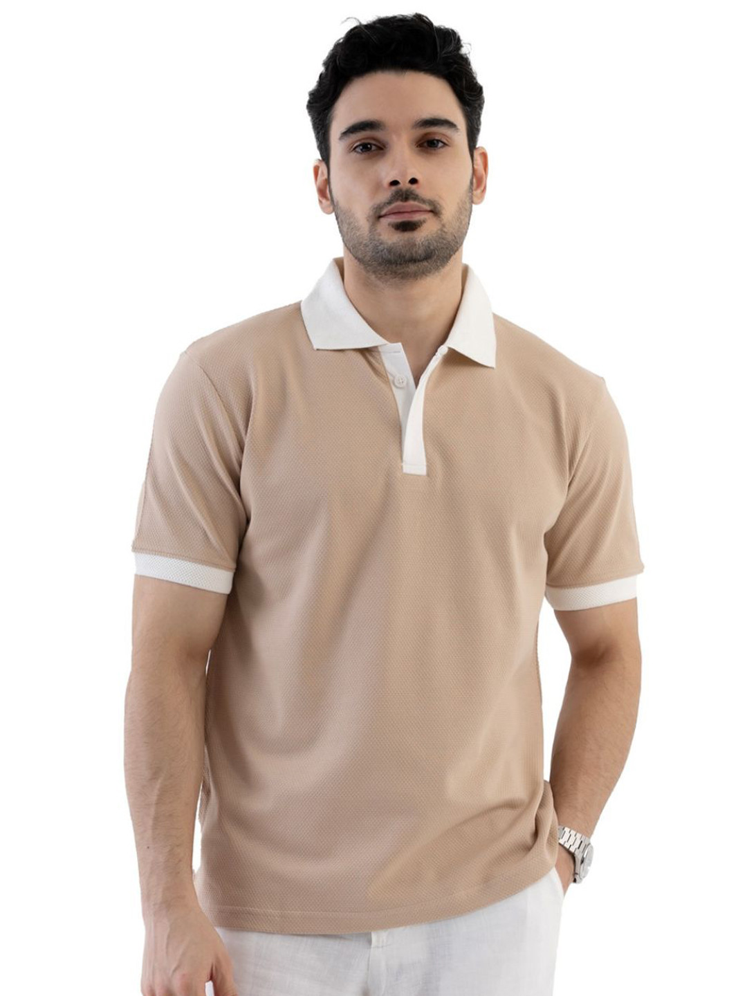 VELLURE Men's Textured Harmony Polo T-Shirt