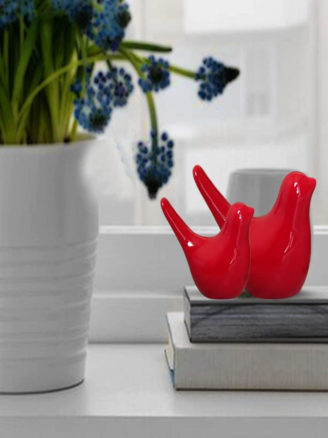 Viyu Creations Dove Love Birds Red Polyresin Glossy Living Room Set of 2 Small Showpieces - 3.7 Inches