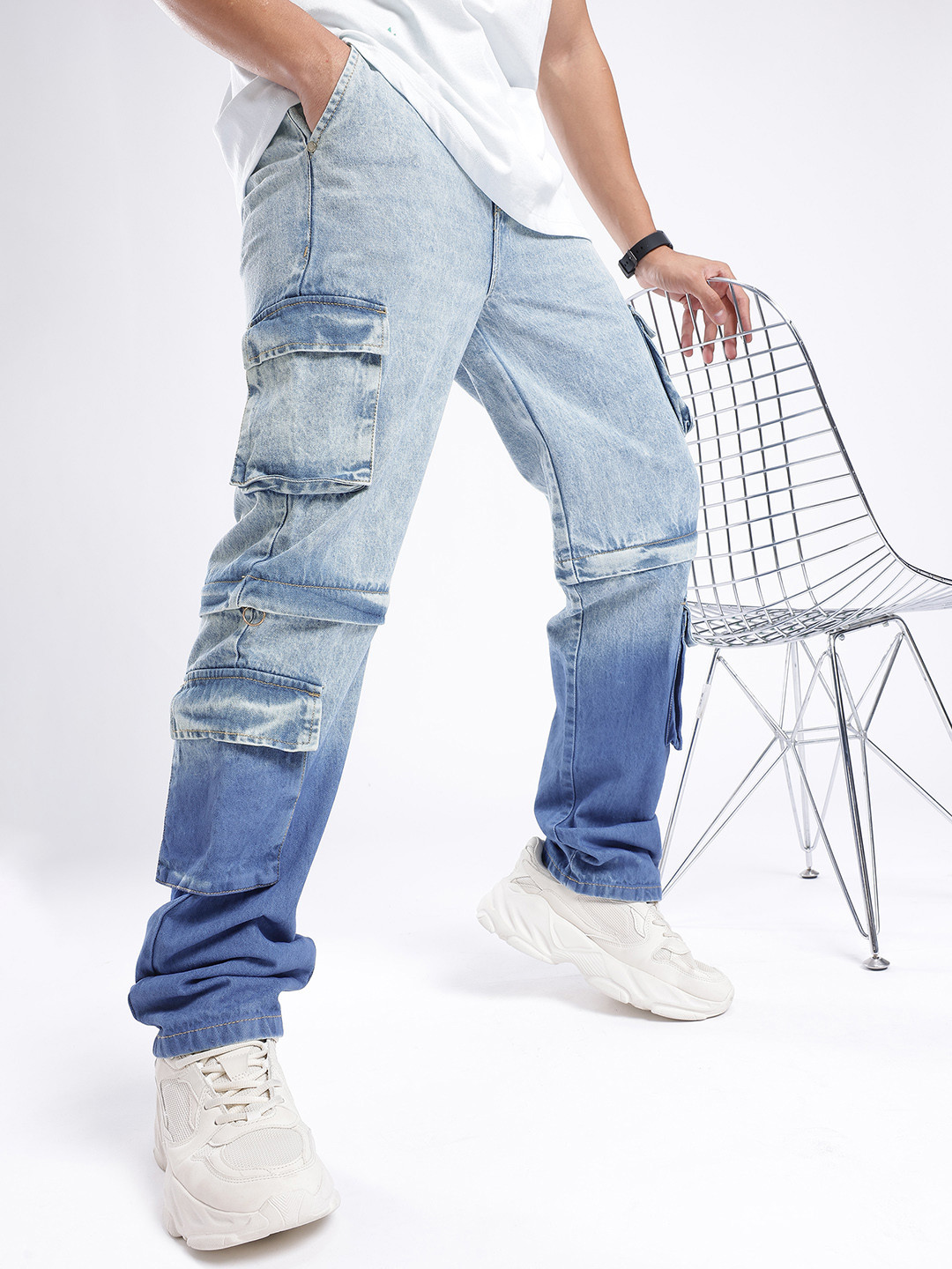 glitchez Men Ombre Light Fade Jeans Convertible Shorts