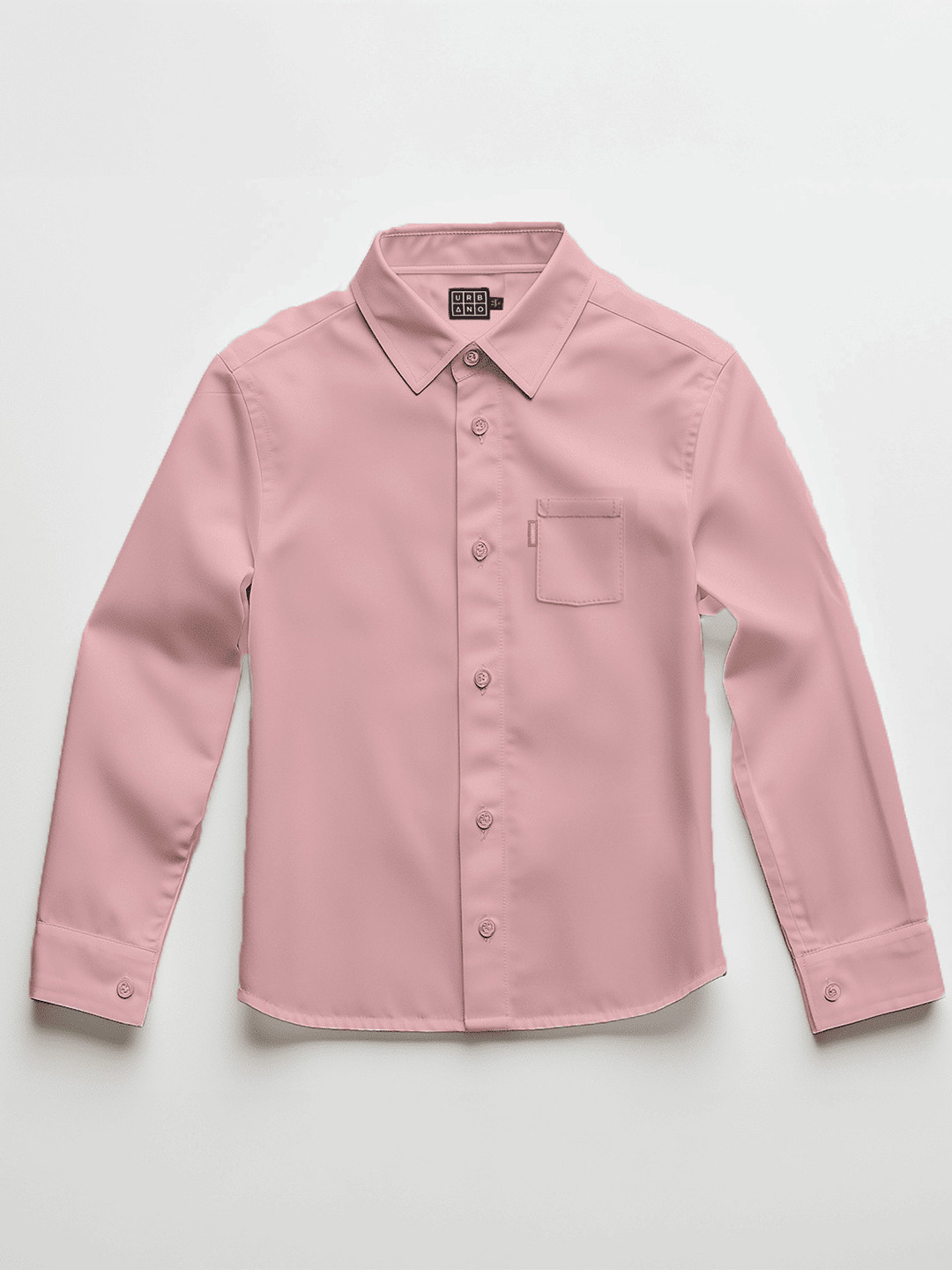 Urbano Juniors Boys Pink Cotton Long Sleeve Regular Fit Casual Solid Shirt