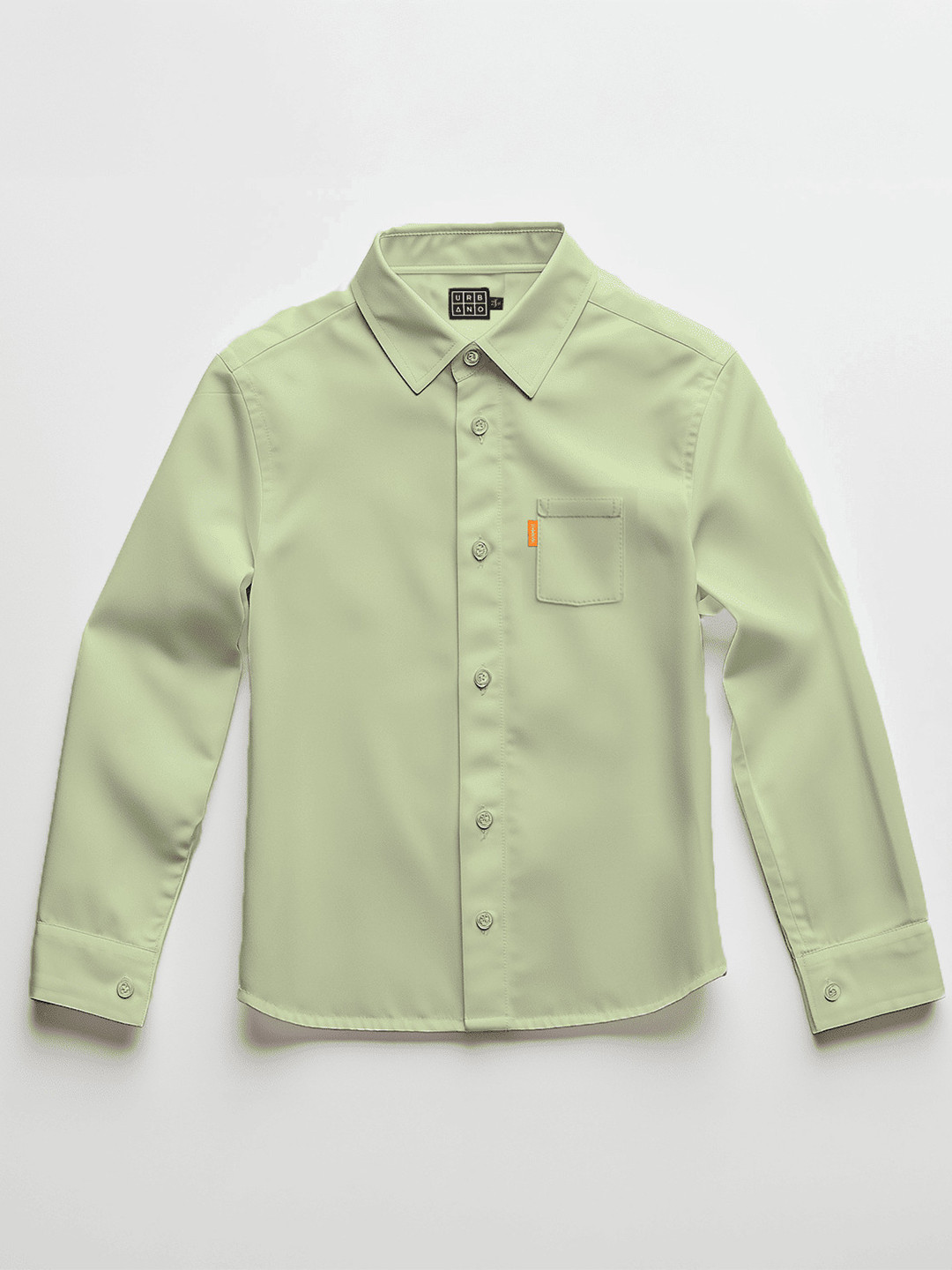 Urbano Juniors Boys Pastel Green Cotton Long Sleeve Regular Fit Casual Solid Shirt