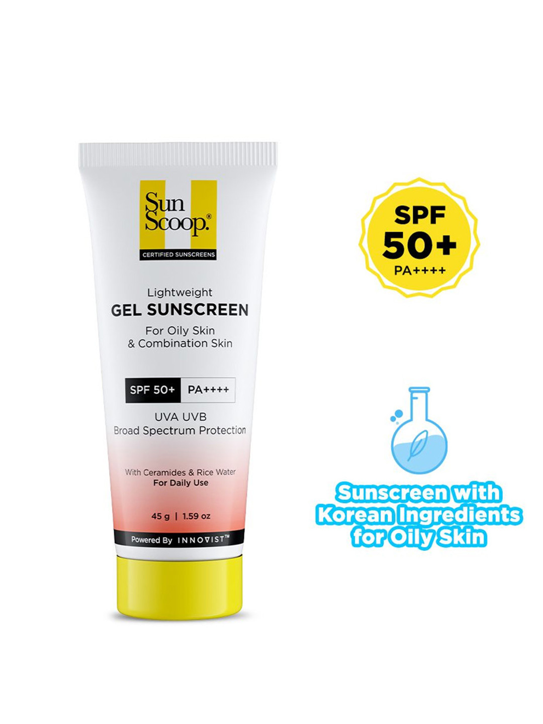 SunScoop Ceramides & Rice Water UVA UVB SPF 50+ PA++++ Gel Sunscreen - 45g