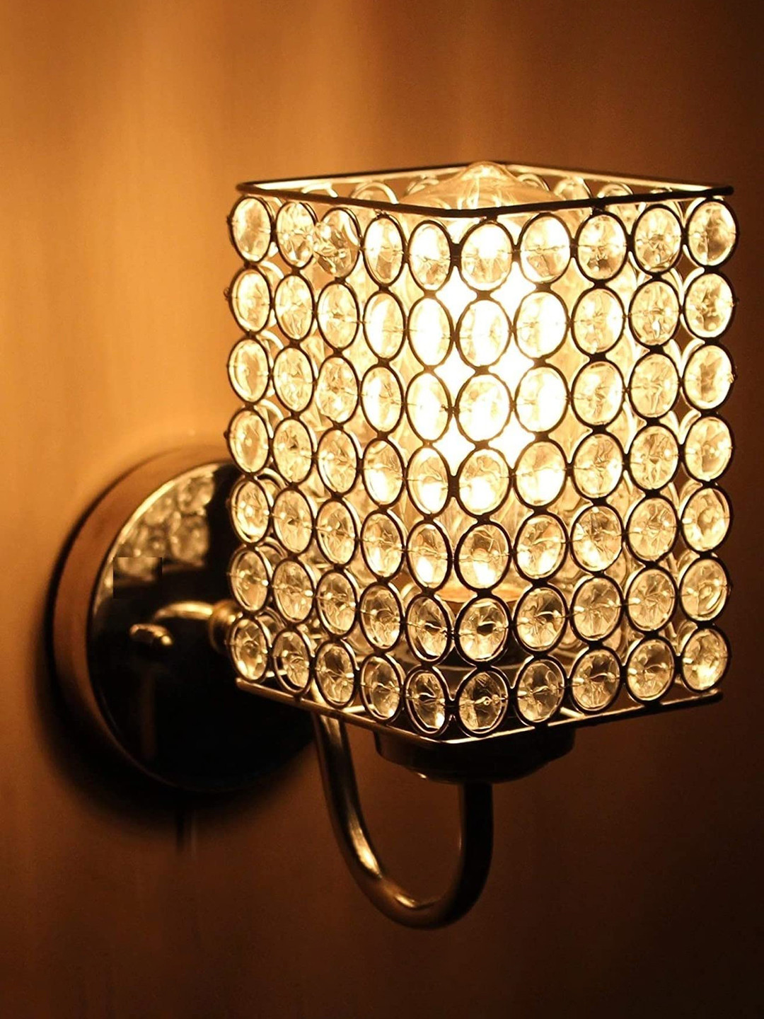 KINIS Silver-Toned & Transparent Textured Metal Square Shaped Wall Lamp