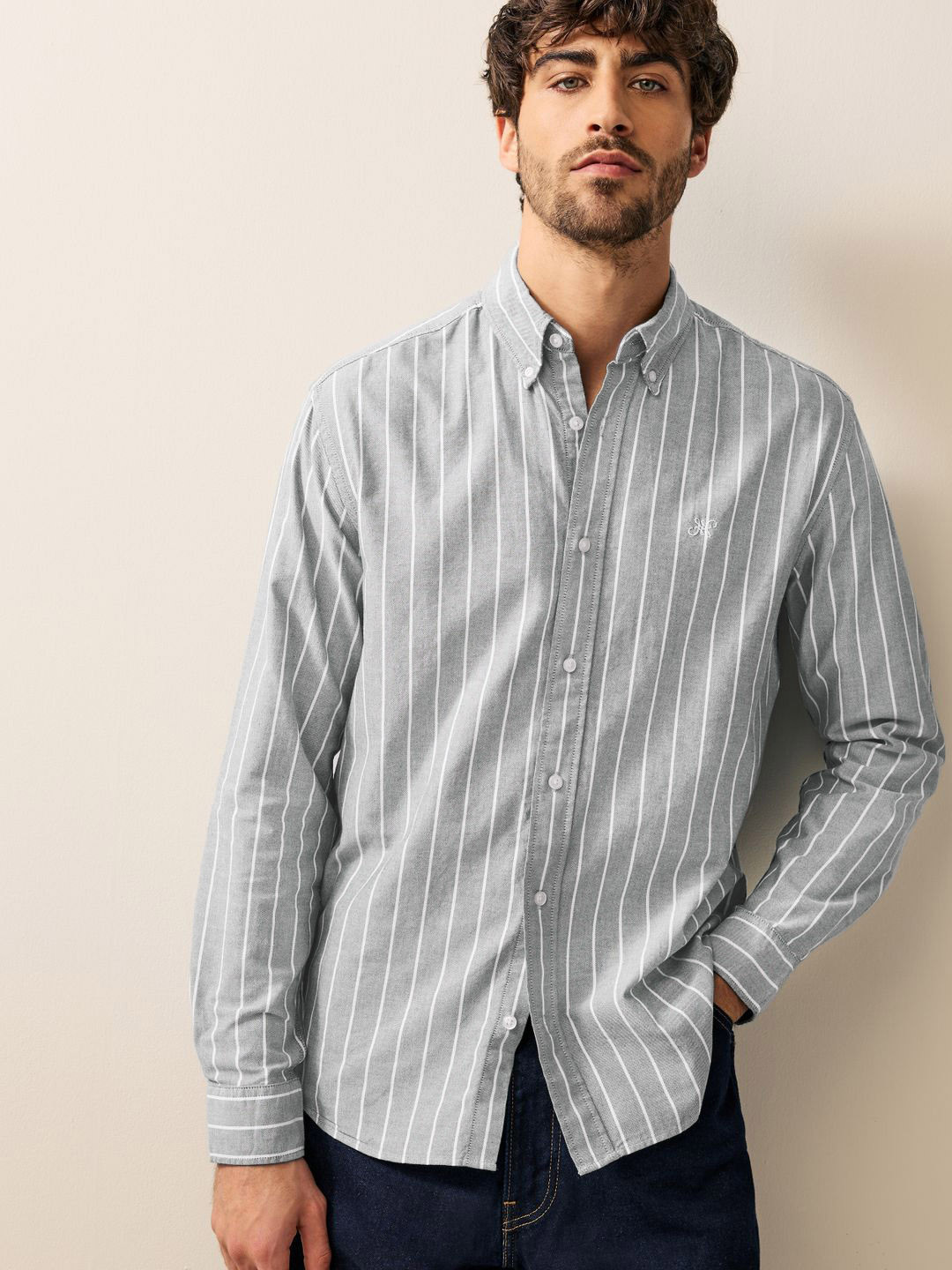 NEXT Standard Fit Striped Oxford Pure Cotton Shirt
