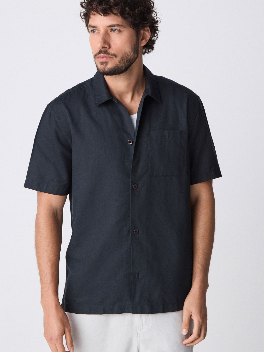 NEXT Standard Fit Cotton Linen Shirt