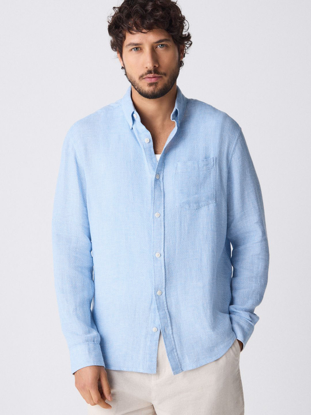 NEXT Standard Fit Cotton Linen Woven Design Shirt