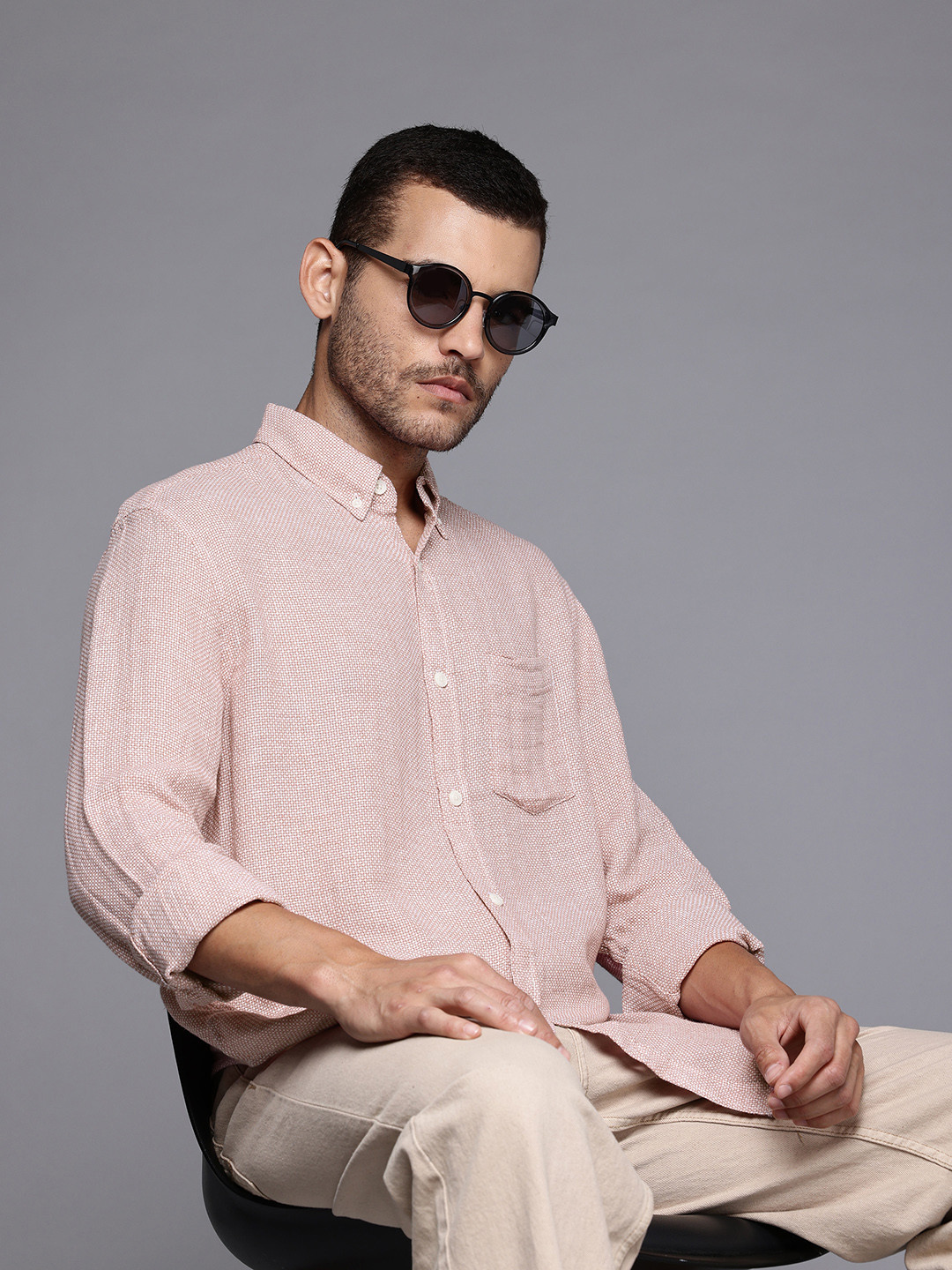NEXT Standard Cotton-Linen Self Design Shirt