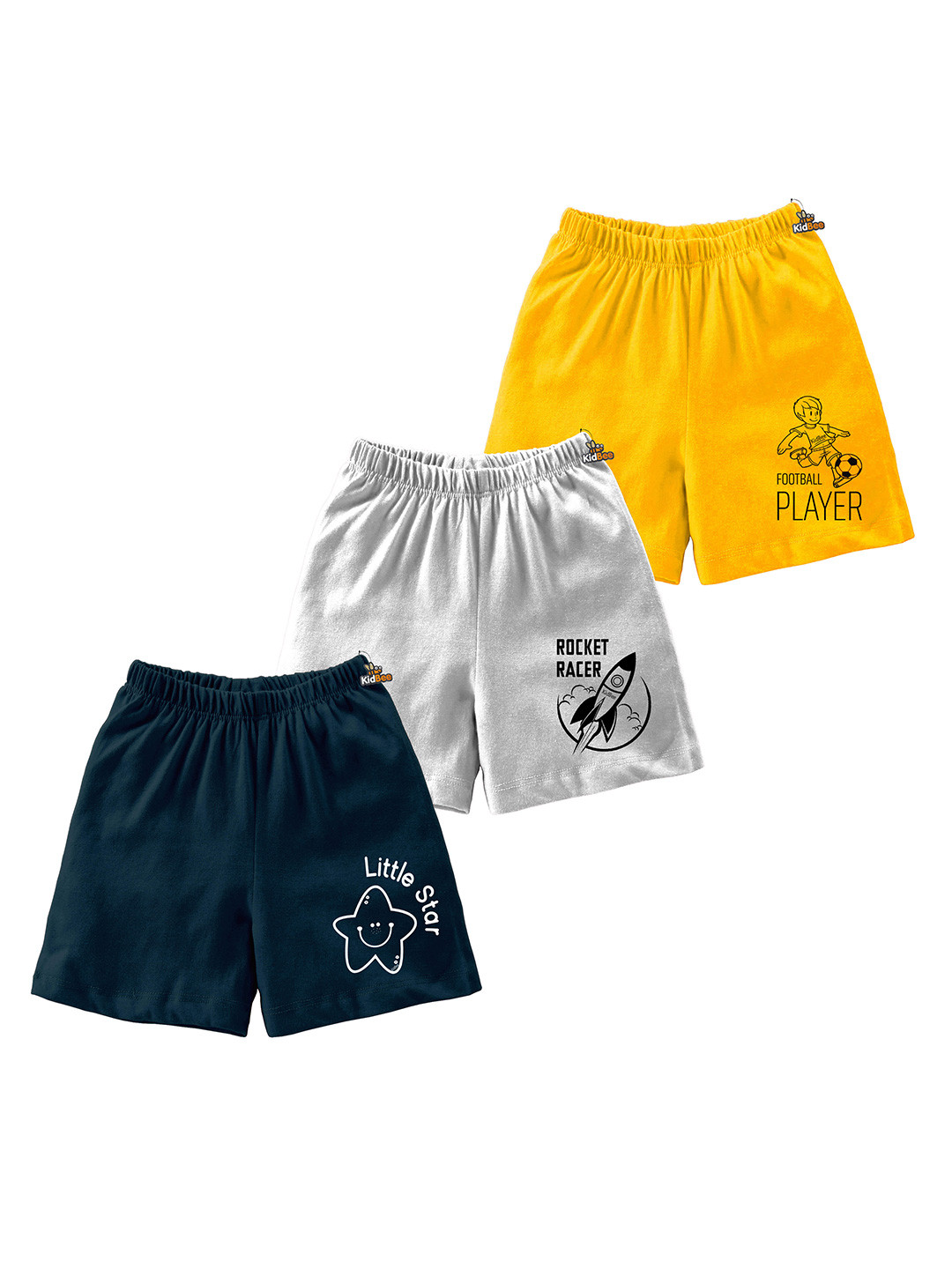 KidBee Kids Pack of 3 Regular Fit Pure Cotton Shorts