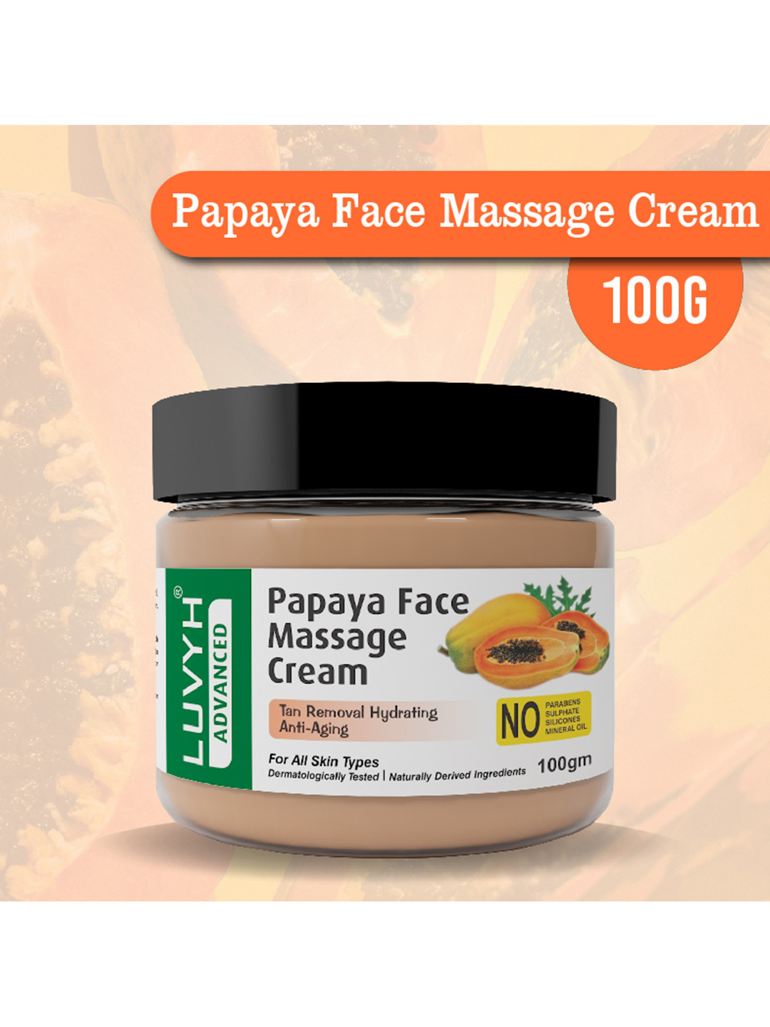 LUVYH Papaya Hydrating Face Massage Cream For Tan Removal - 100 g