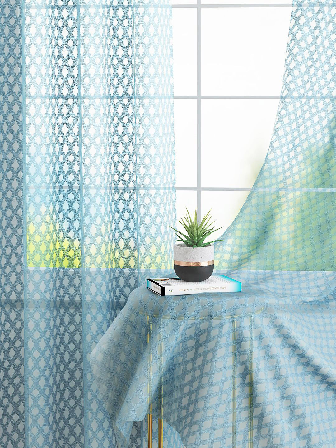Story@home Serene Blue 2 Pieces Abstract Printed Sheer Door Curtains
