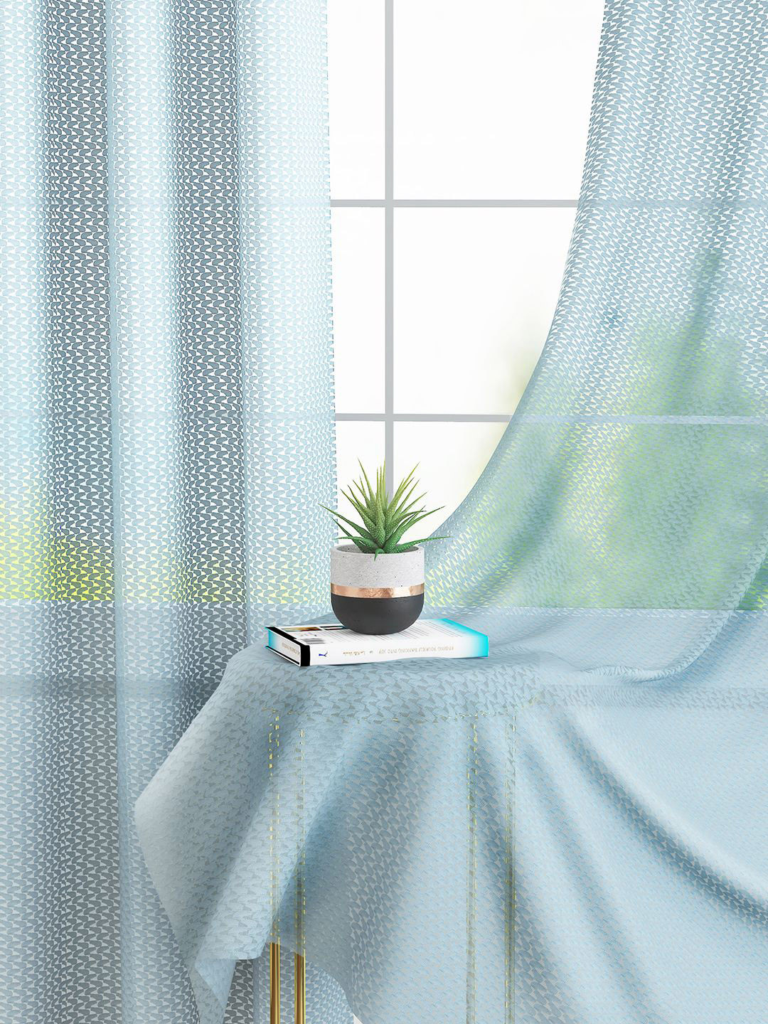 Story@home Serene Grey 2 Pieces Self Design Sheer Door Curtains