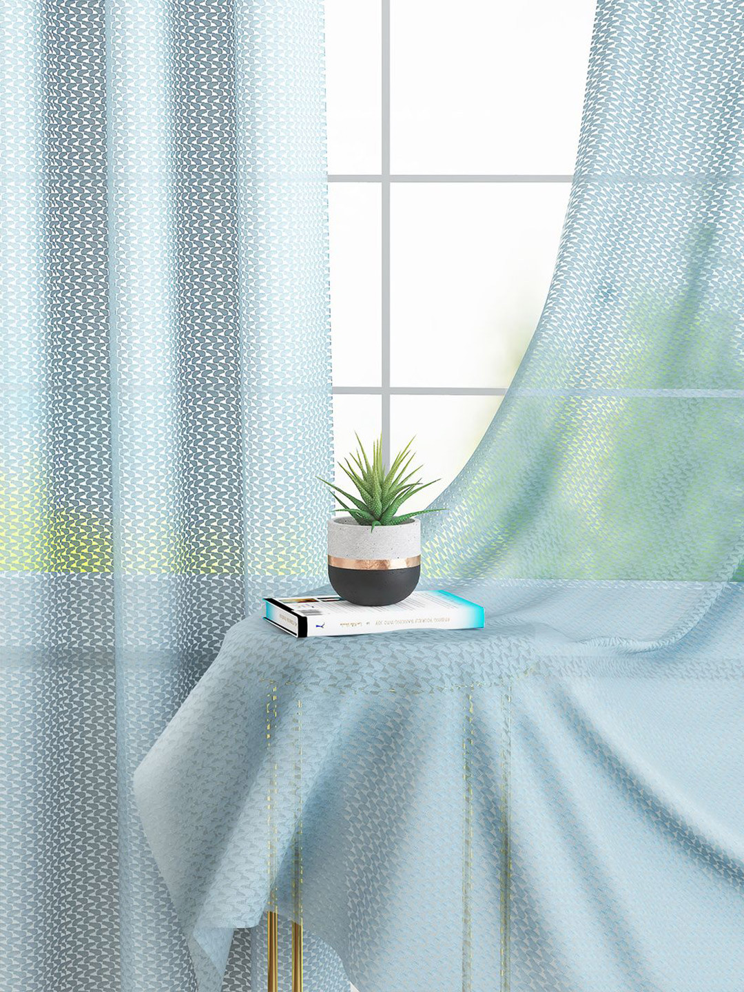 Story@home Serene Grey 2 Pieces Self Design Sheer Window Curtains