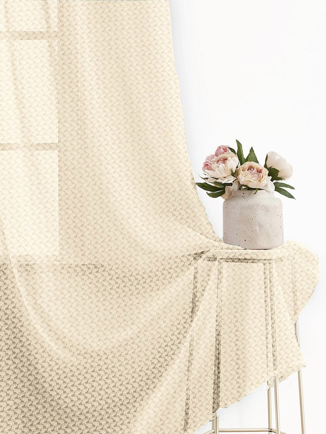 Story@home Serene Cream-Coloured Self Design Sheer Long Door Curtain