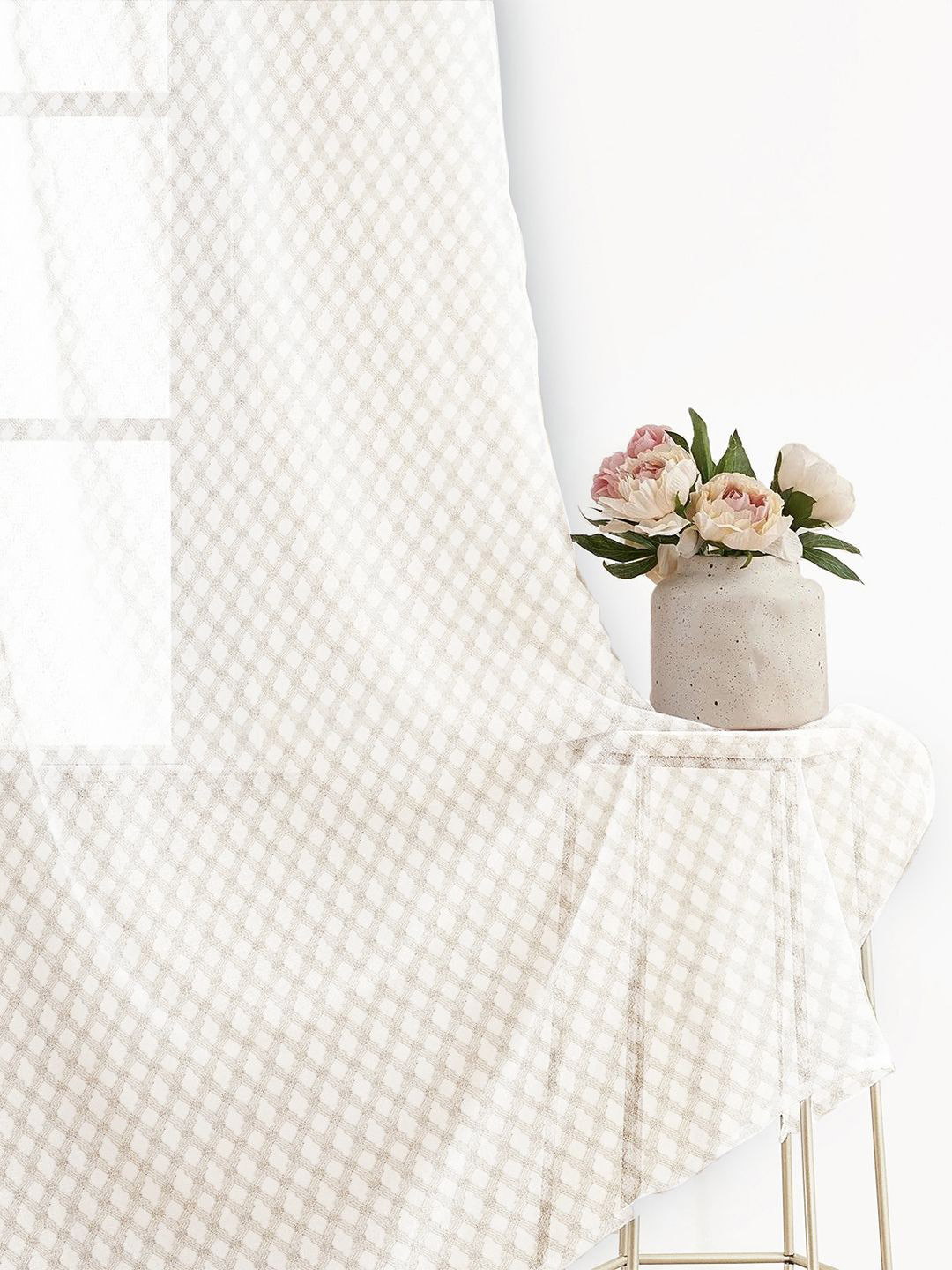 Story@home Serene Off White Self Design Sheer Long Door Curtain