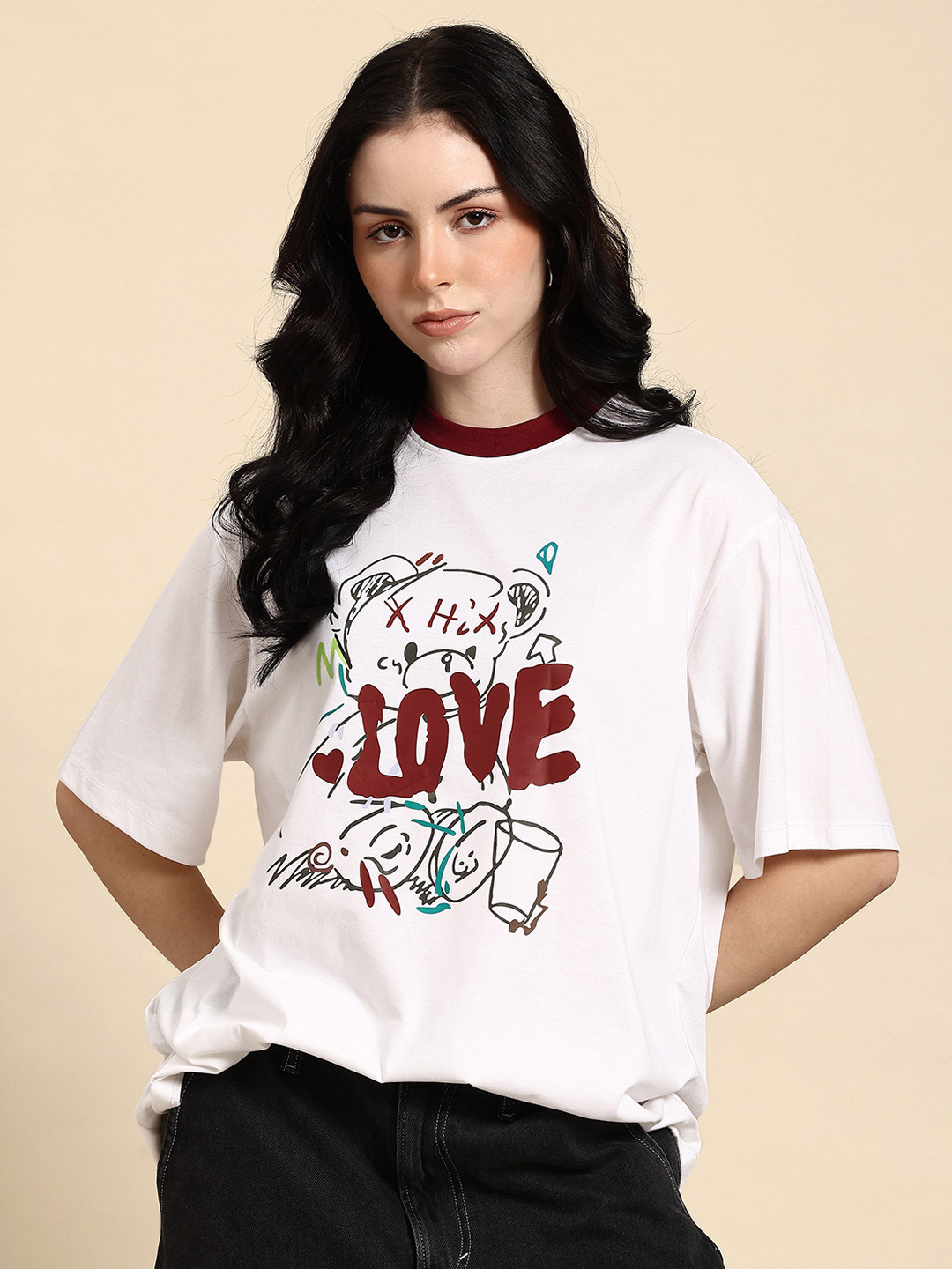 Hang and wear Printed Drop-Shoulder Sleeves Relaxed Fit Pure Cotton T-shirt