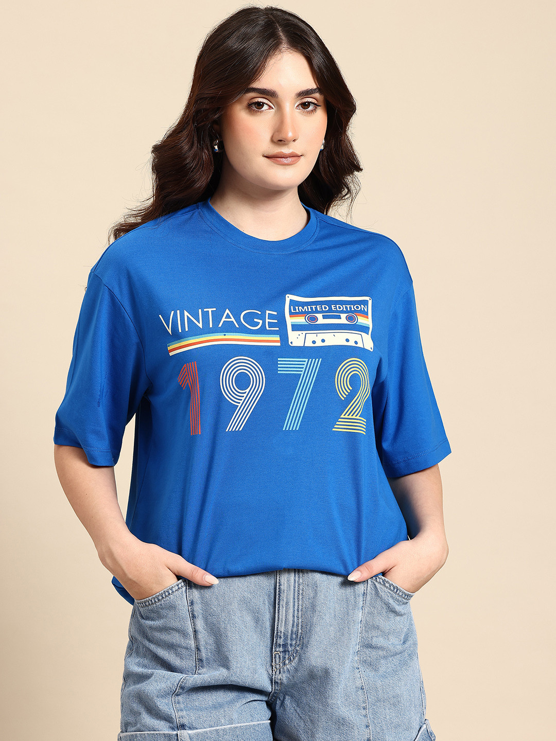 Hang and wear Printed Drop-Shoulder Sleeves Relaxed Fit Pure Cotton T-shirt