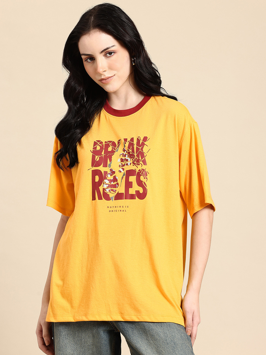 Hang and wear Printed Drop-Shoulder Sleeves Relaxed Fit Pure Cotton T-shirt