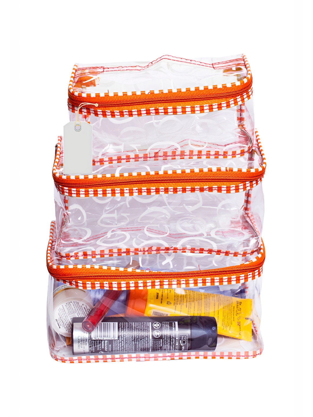 Ajabh Orange and Transparent 3 Pieces Printed Makeup Organisers