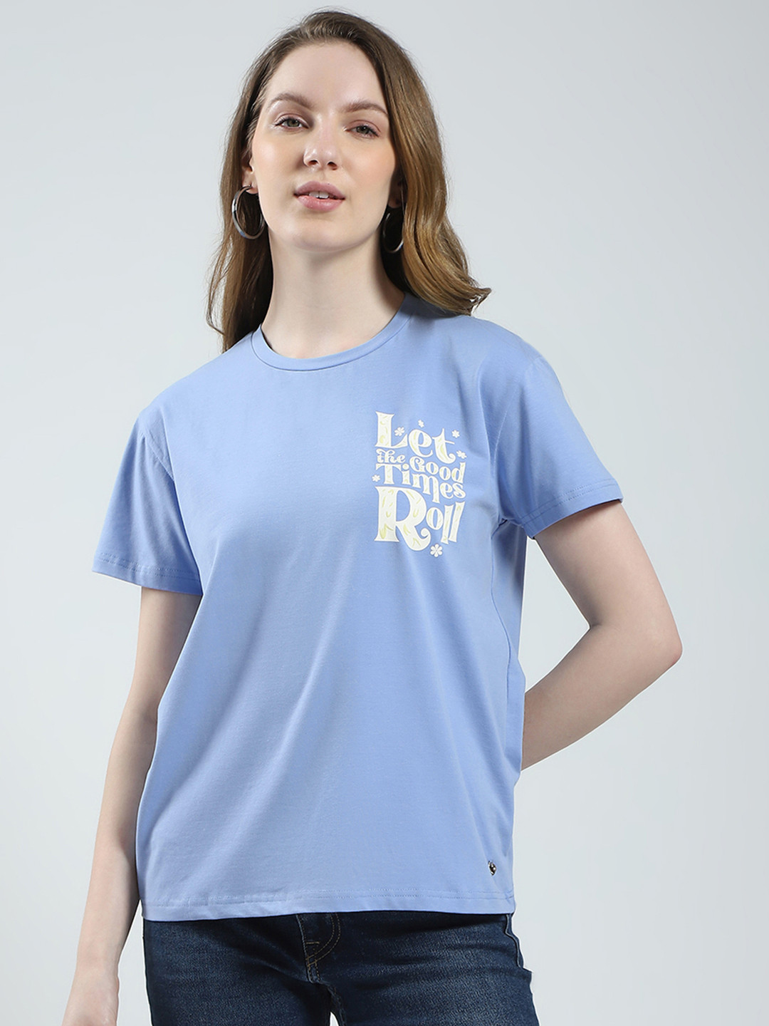 Monte Carlo Typography Printed Drop-Shoulder Sleeves Relaxed Fit T-shirt