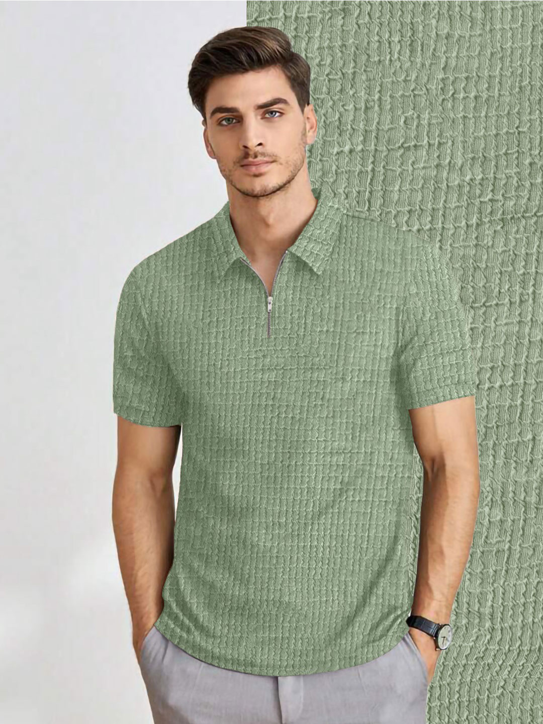 The Dry State Men Self Design Polo Collar T-shirt