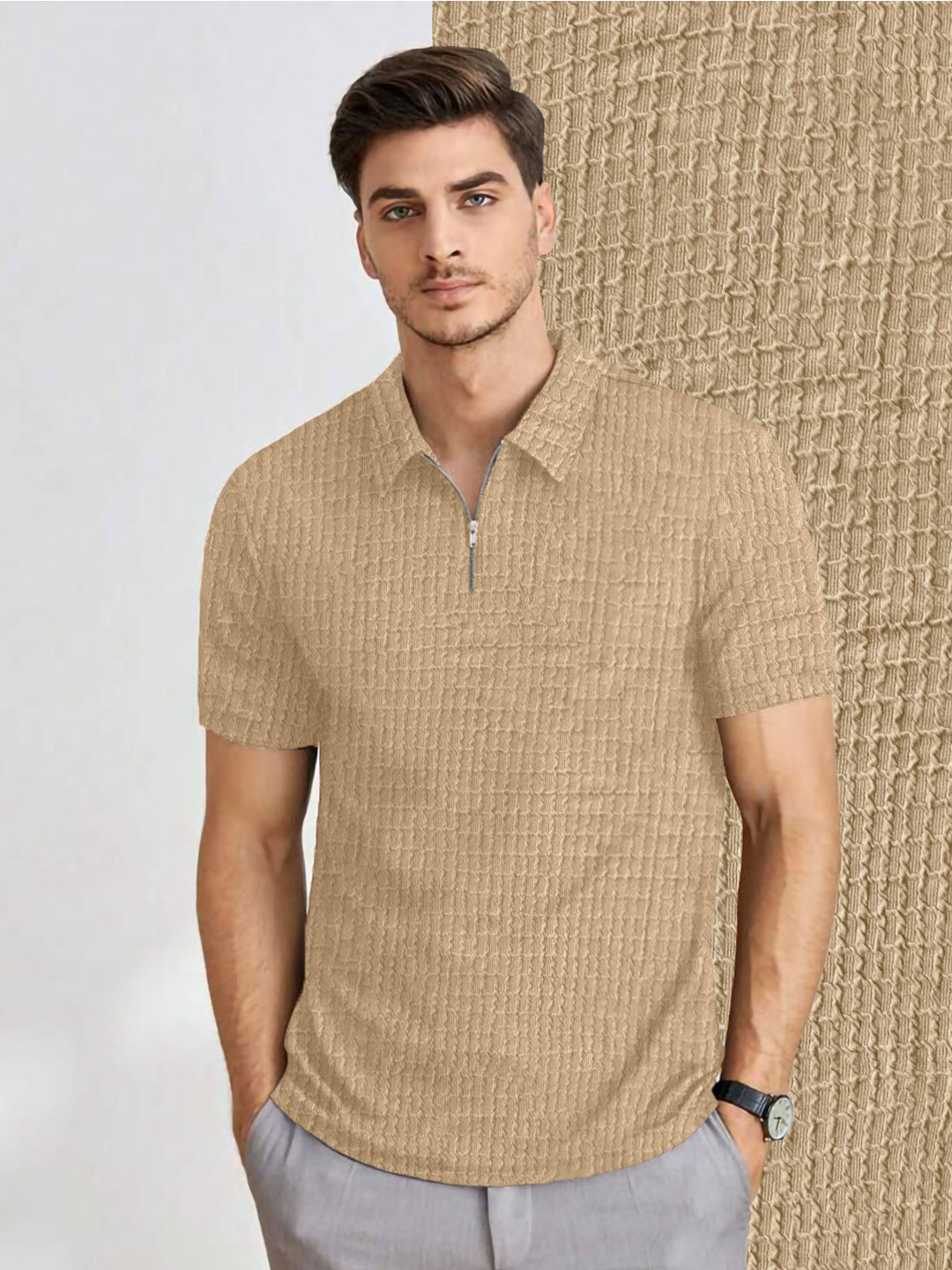 The Dry State Men Self Design Polo Collar T-shirt