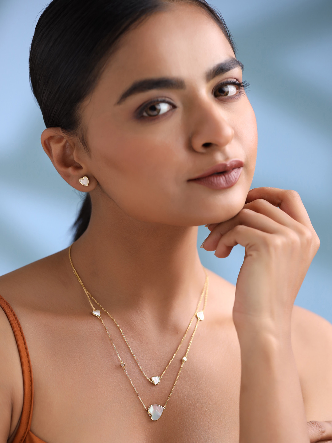 Kicky And Perky 925 Sterling Silver Layered Necklace & Earring Set with MOP Accents