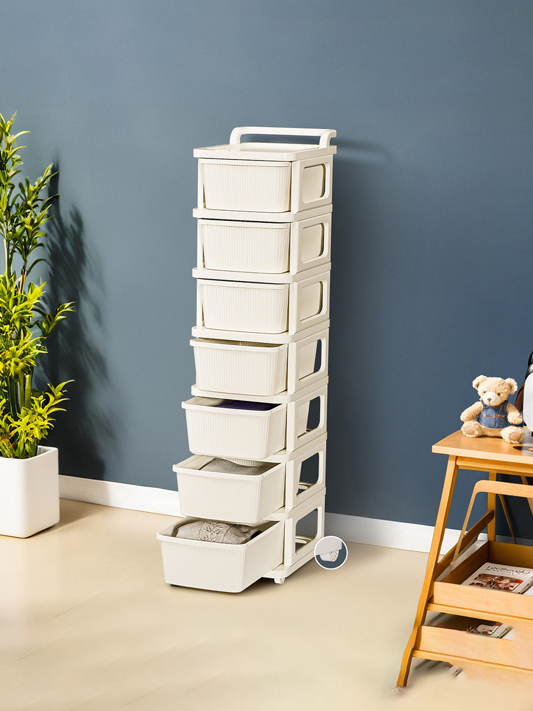 Kuber Industries 7 Layer Plastic Storage Drawer Organiser Wheeled Office Home Kitchen Toys