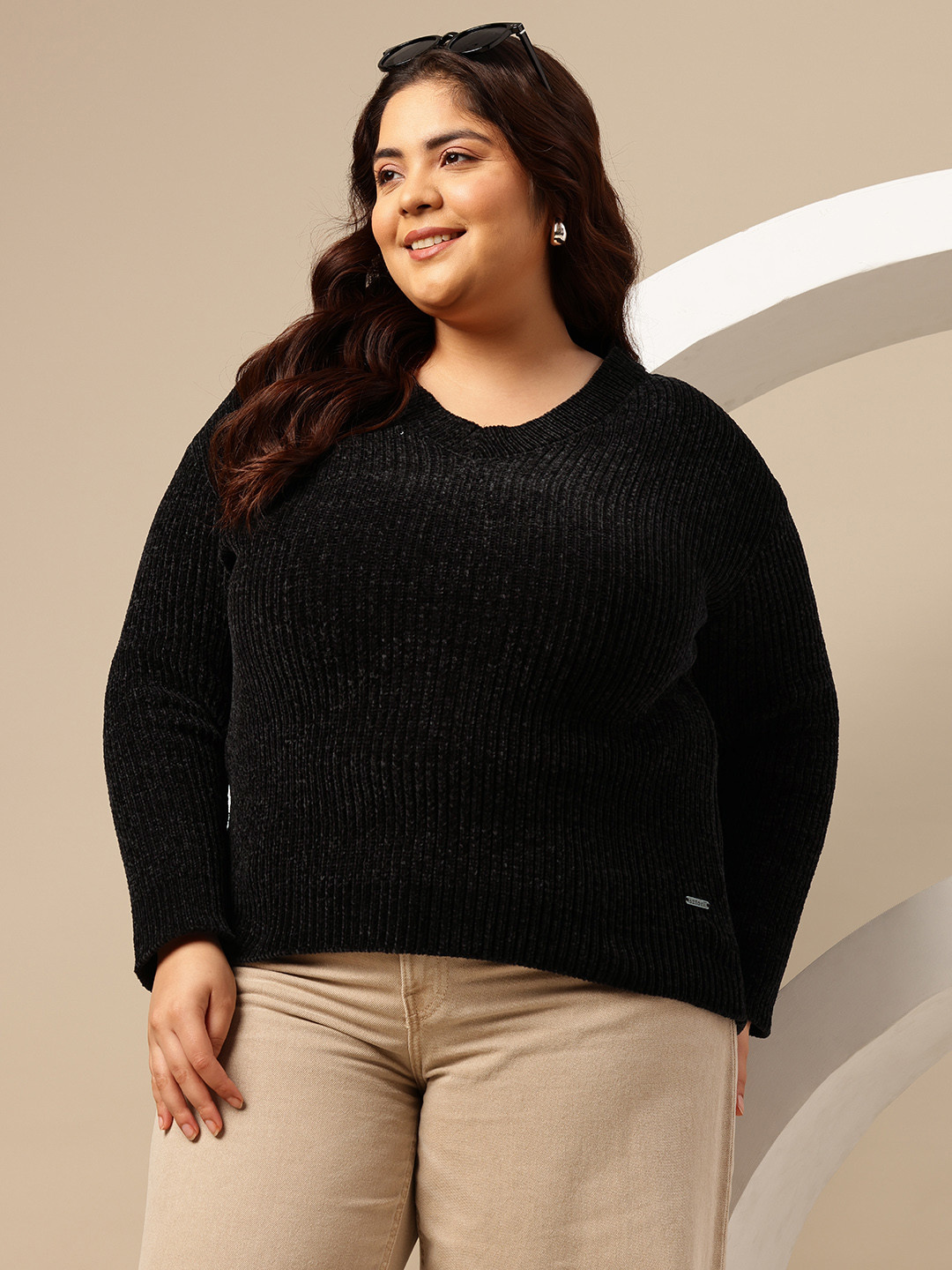 Sztori Plus Size Velour Pullover