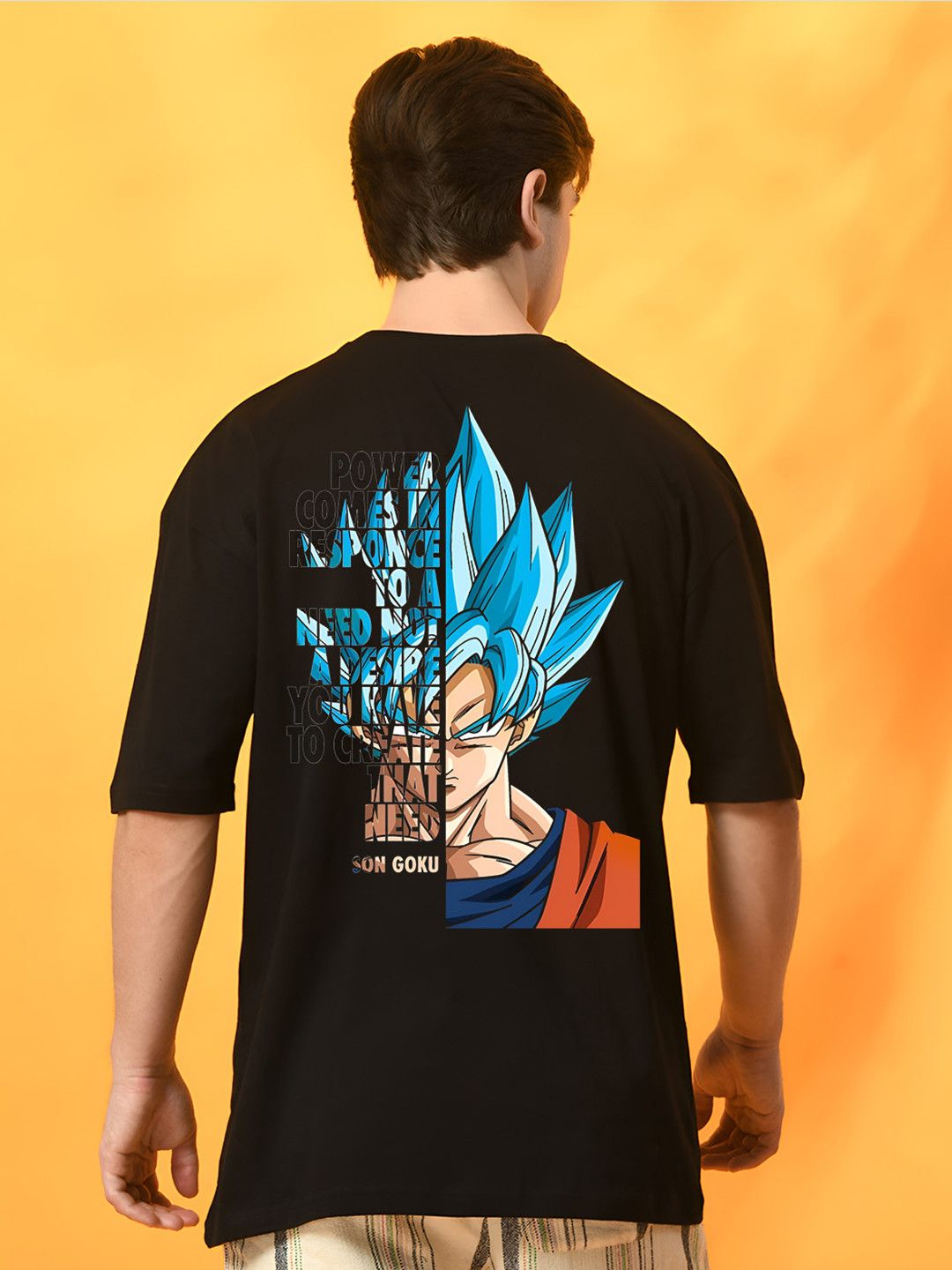 BDSQUARE Men Dragon Ball Z Graphic Printed Round Neck Cotton Oversized T-shirt