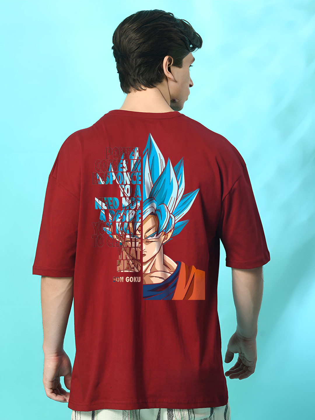 BDSQUARE Men Dragon Ball Z Graphic Printed Round Neck Cotton Oversized T-shirt