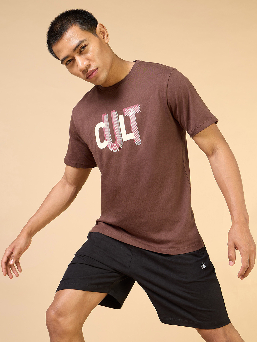 CULT Men Typography Printed Training Sculpted Comfortech Cotton T-shirt