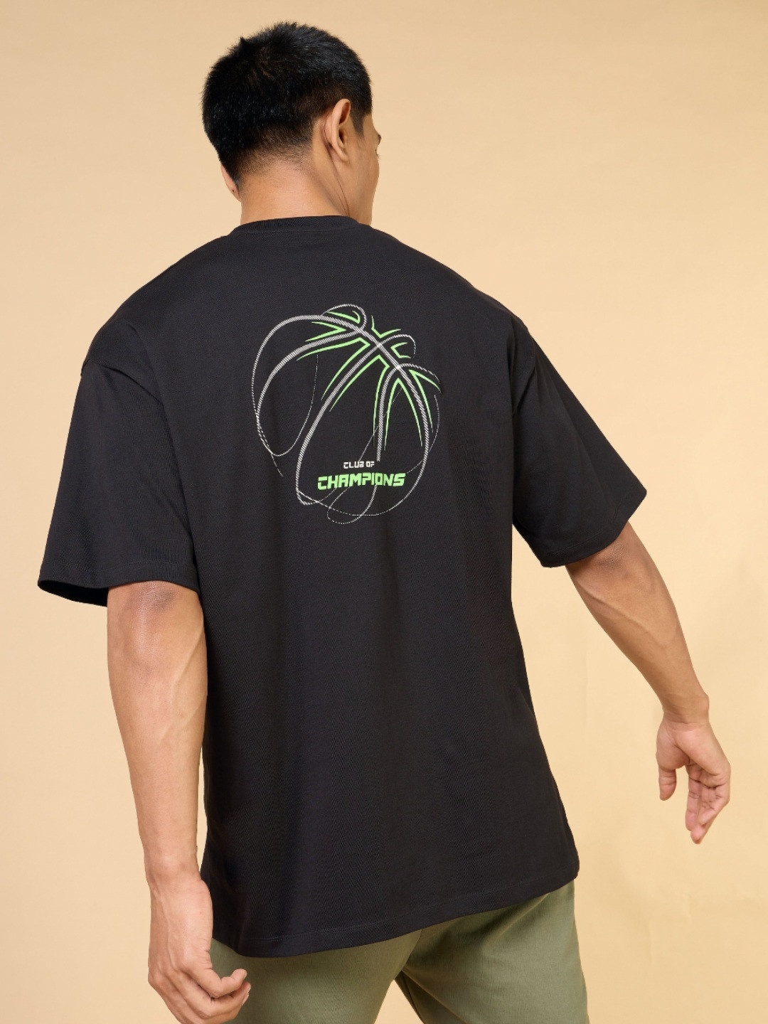 CULT Men Black Community Graphic Oversized T-shirt