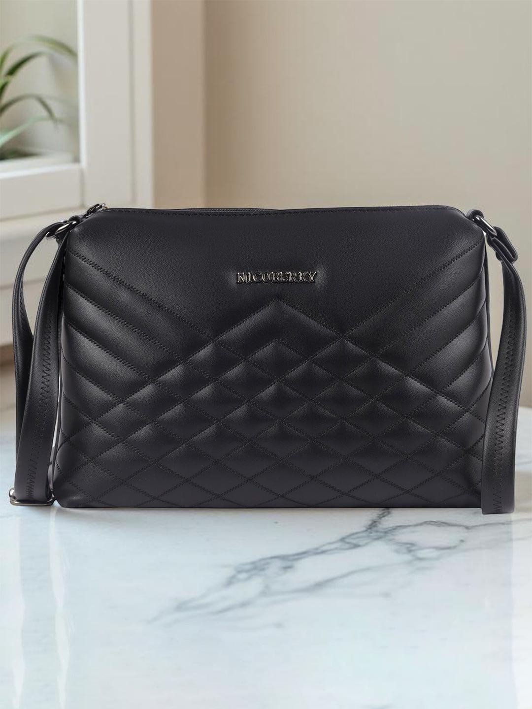 Nicoberry Textured PU Sling Bag with Quilted