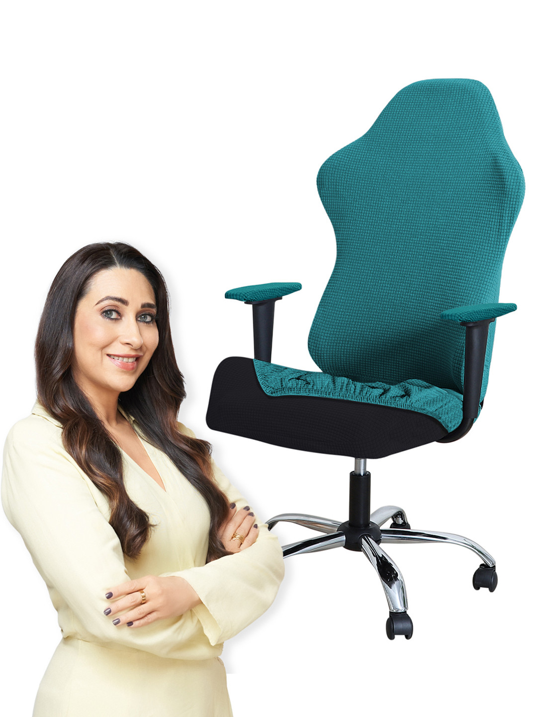 HOKIPO Teal Green Jacquard Stretchable Elastic Rotating Gaming Chair Slipcover