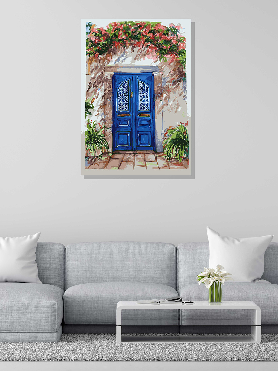 Myntra Elegant Homes Blue & White Door Canvas Painting Wall Art