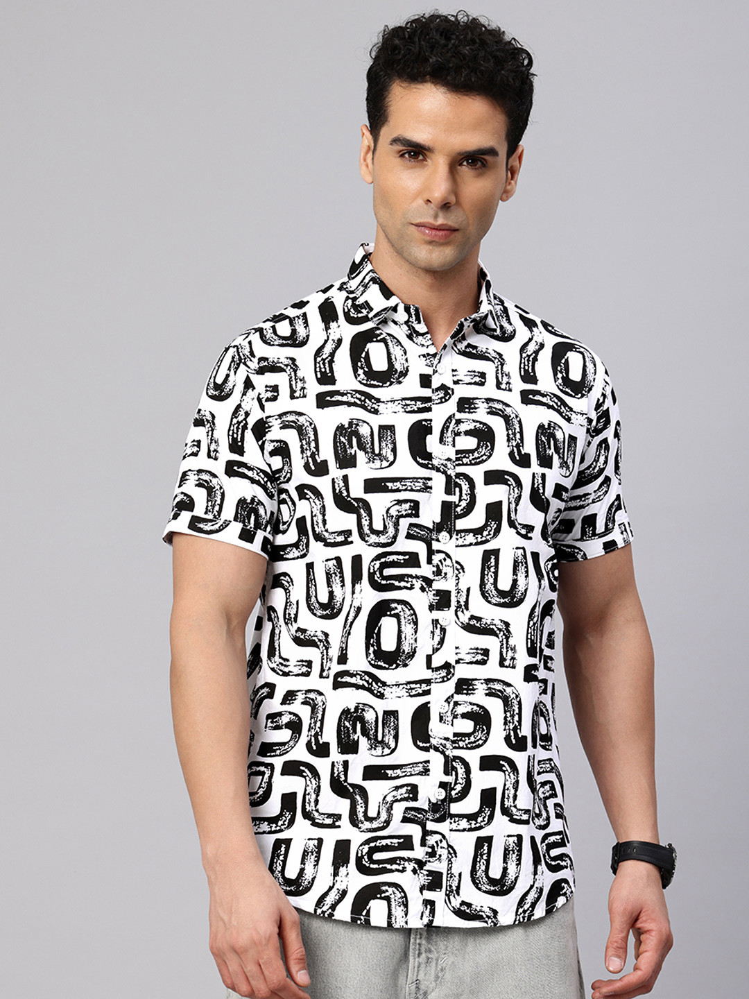 Majestic Man Abstract Print Slim Fit Opaque Casual Shirt