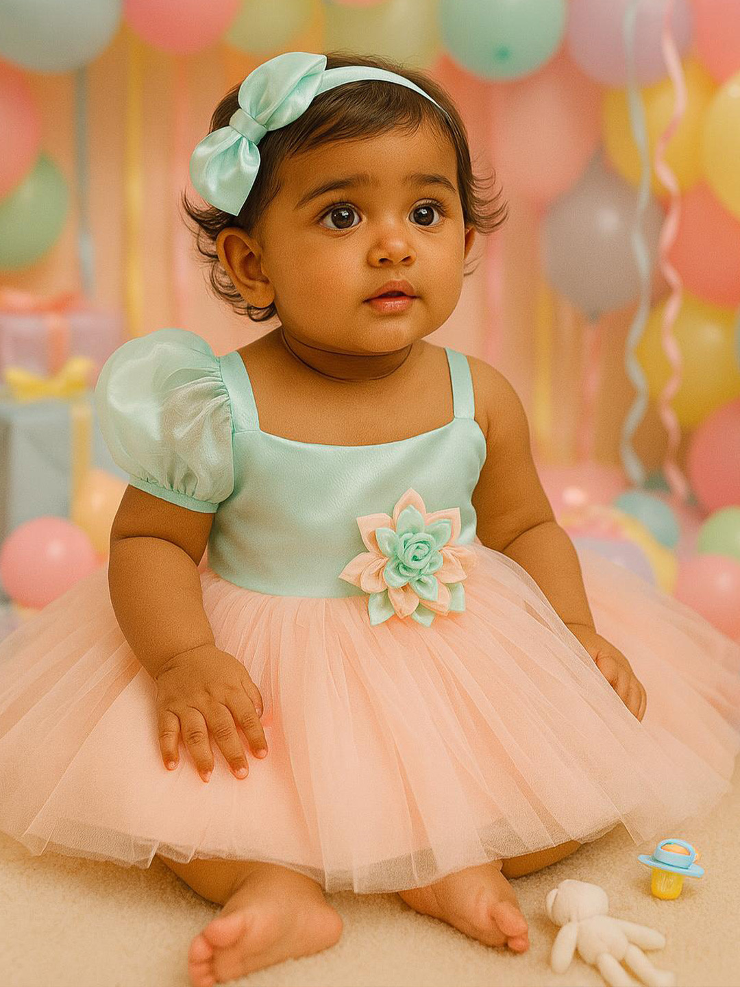 MeeMee Girl Applique Self Design One-Shoulder Tulle Fit & Flare Dress