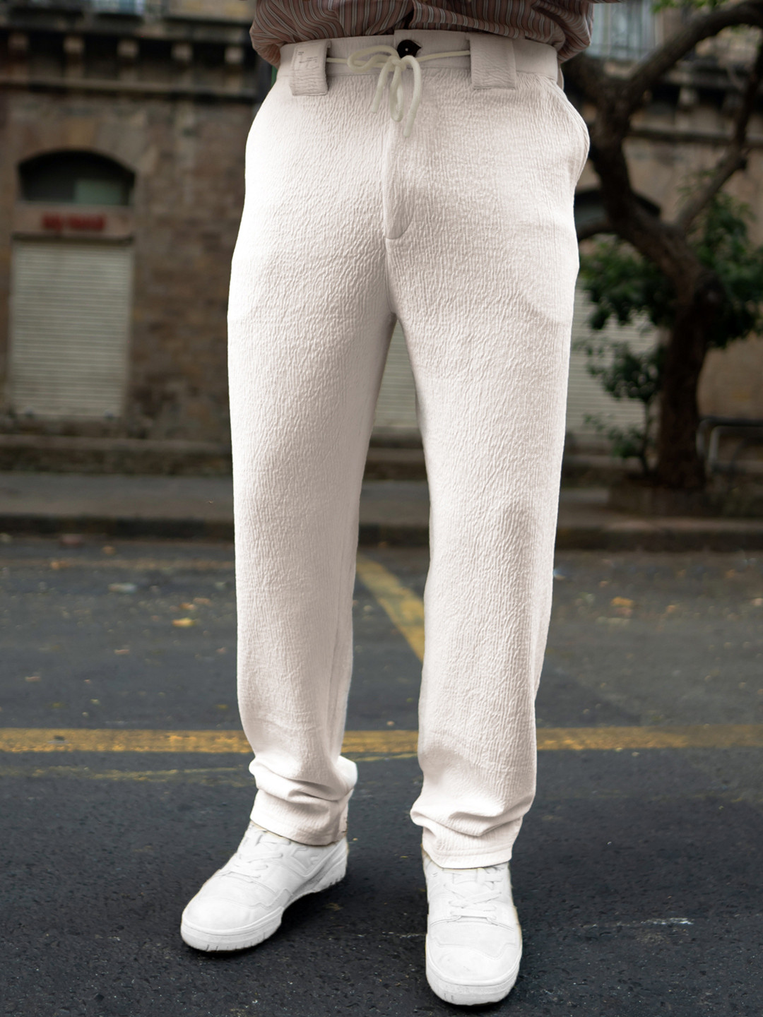 Powerlook Men Cream Structured Track Pant