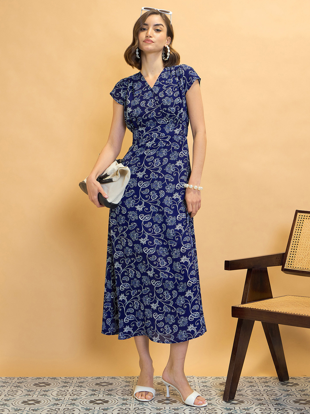 CORSICA Paisley Print Gathered Sheath Midi Dress