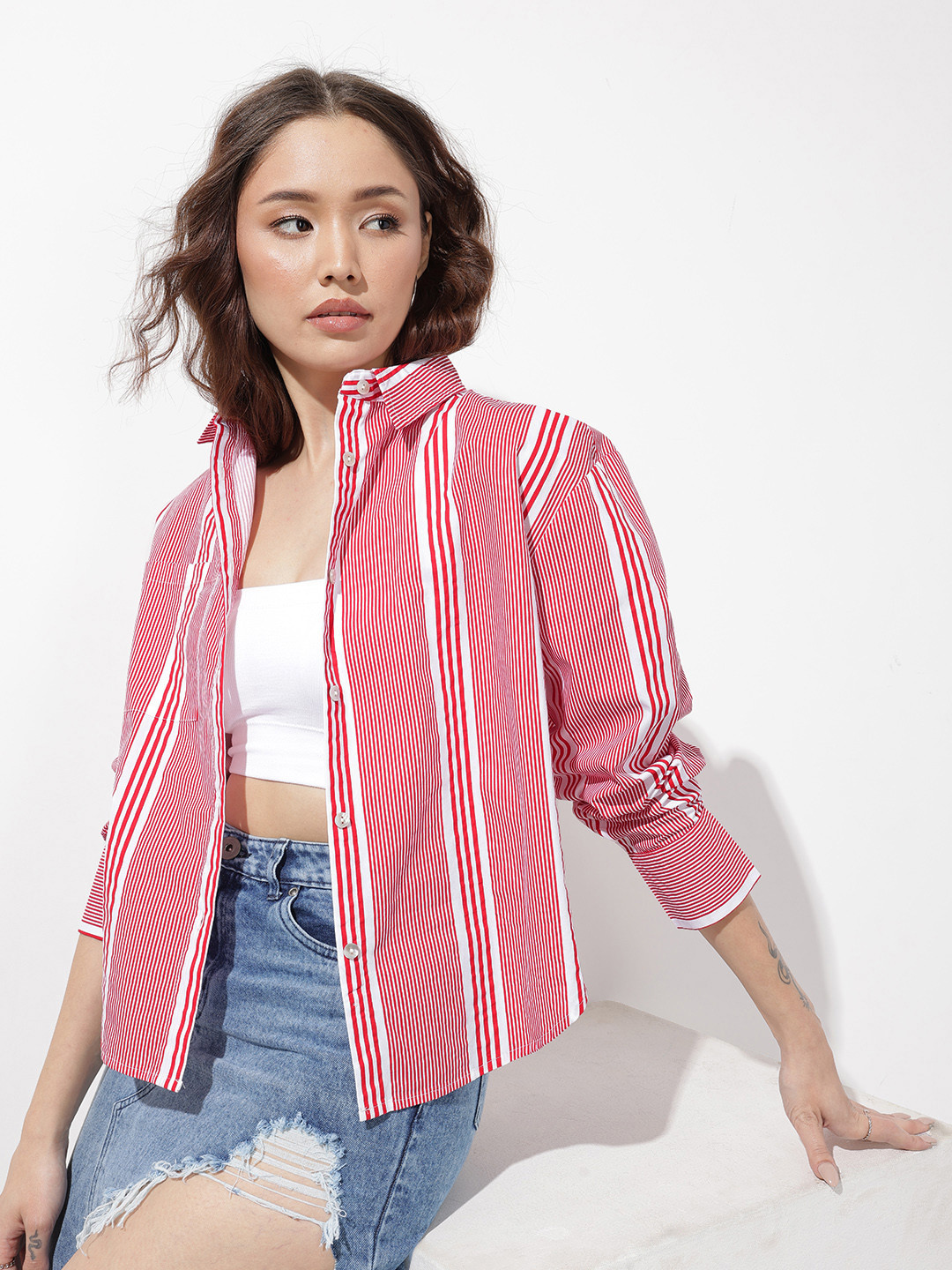 The Roadster Lifestyle Co. Striped Oversized Shirt