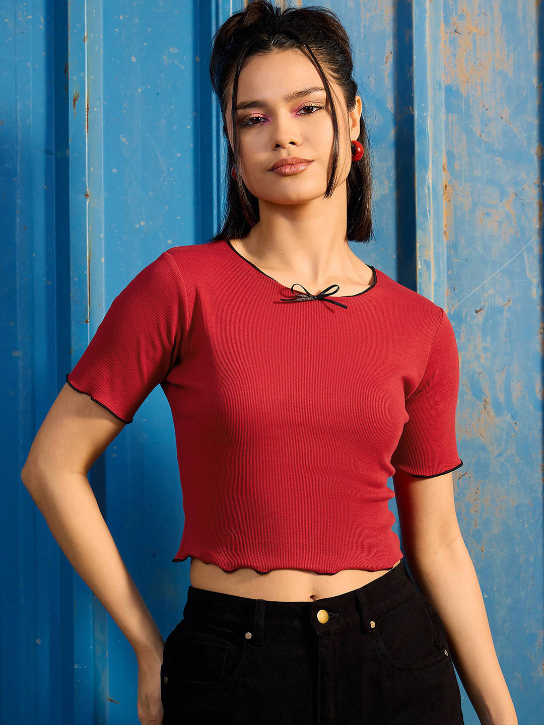 CORSICA Bow Detail Ribbed Crop Top