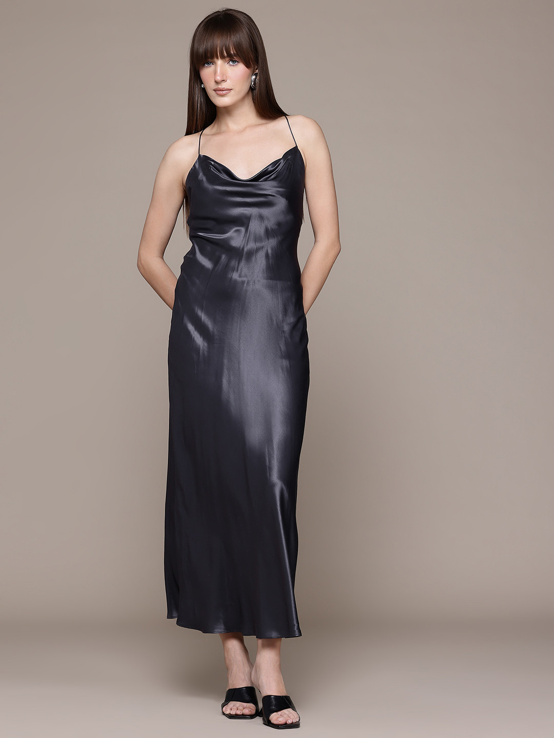 MANGO Silk Blend Sheath Midi Dress