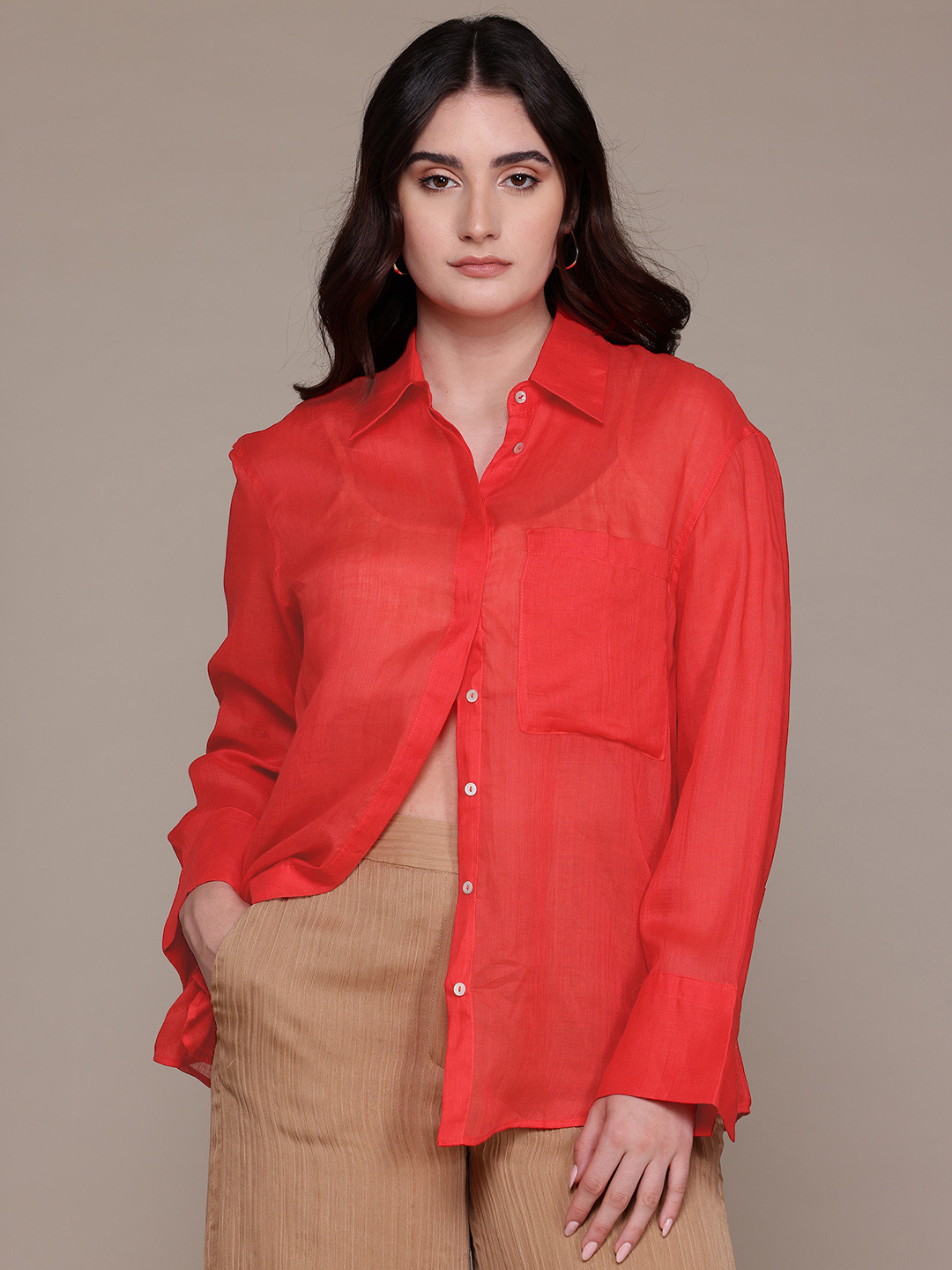 MANGO Ramie Relaxed Shirt